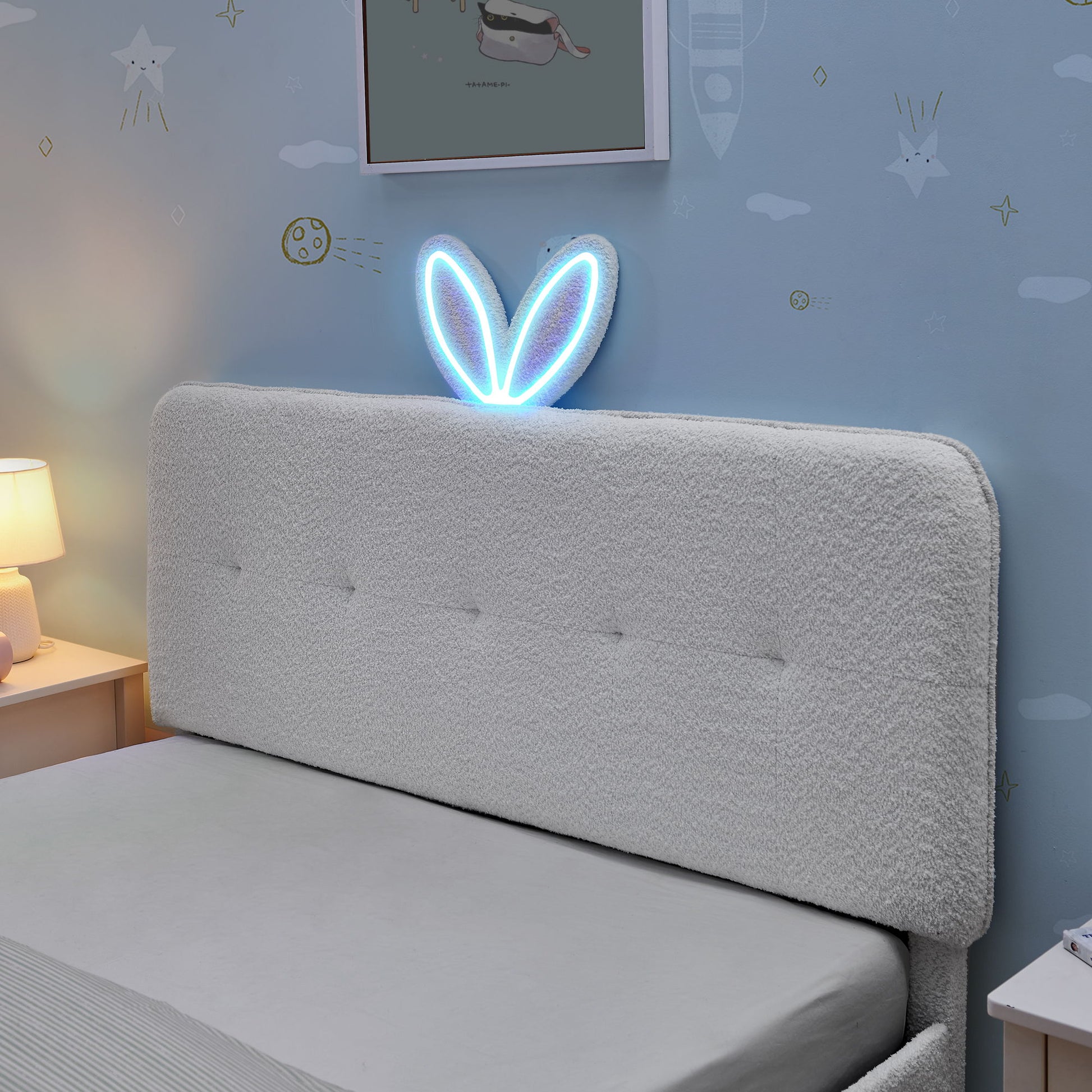 Upholstered Bed With Oversized Rabbit Ear Headboard, LED Lights & 4 Storage Drawers - The Sleep Loft - Online Mattress Showroom NYC