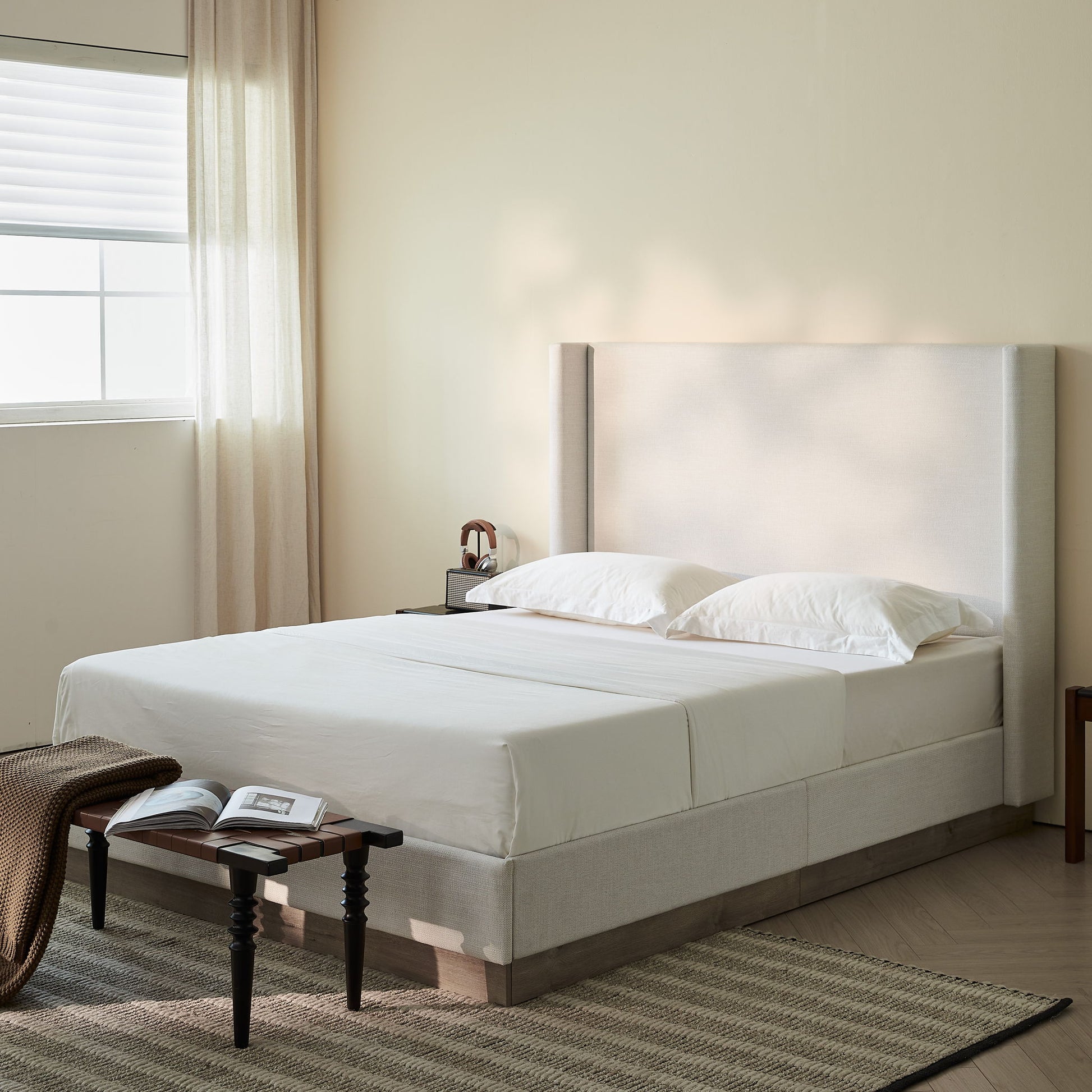 Hosford - Minimalist Canvas Upholstered Wingback Bed - The Sleep Loft - Online Mattress Showroom NYC