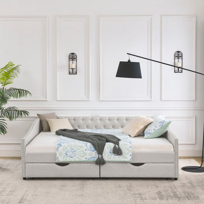 Upholstered Tufted Daybed With Drawers, Waved Arms - The Sleep Loft - Online Mattress Showroom NYC