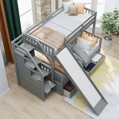 Bunk Bed With Storage Staircase, Slide, Desk, Drawers, And Shelves - The Sleep Loft - Online Mattress Showroom NYC