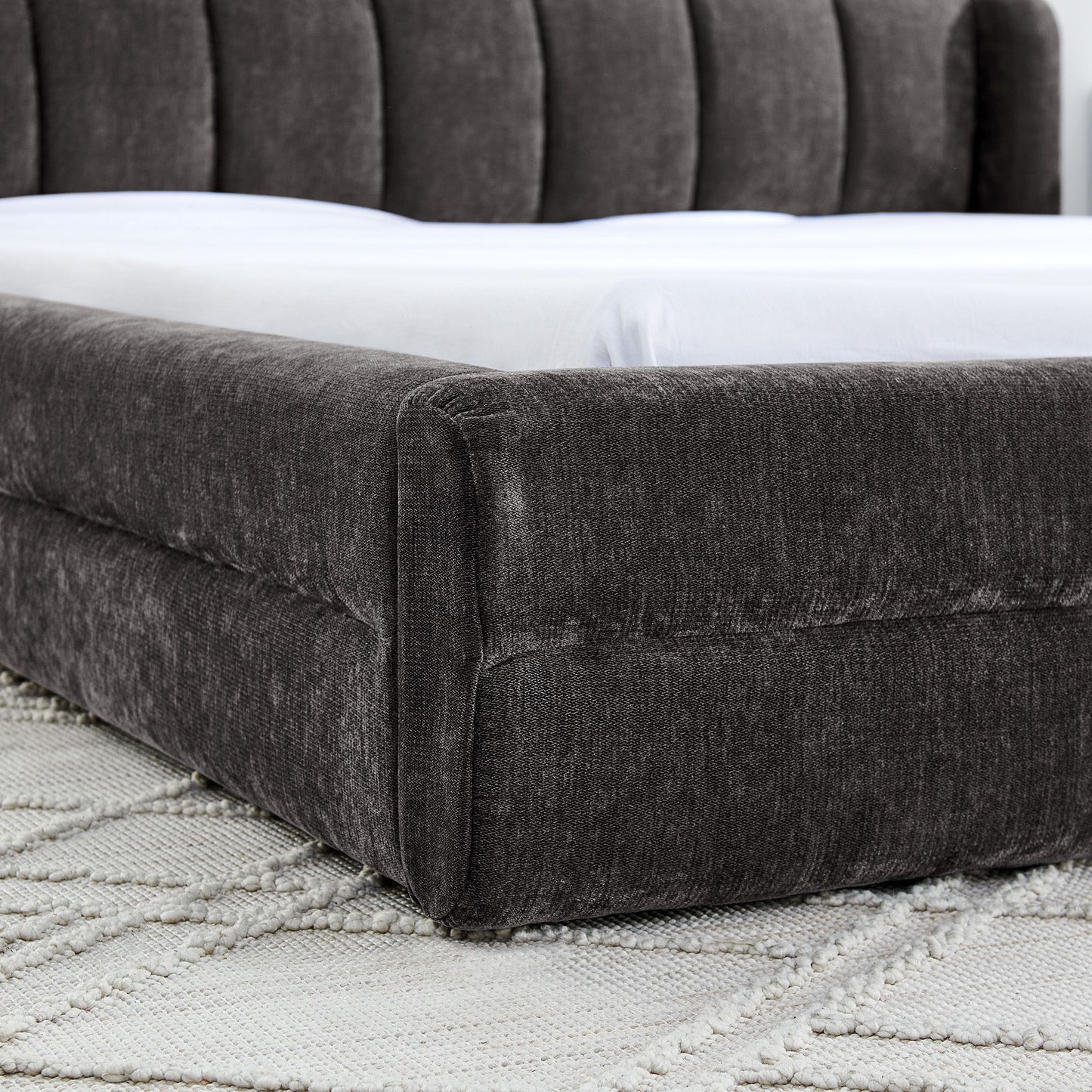 Modern Upholstered Bed Frame With Thick Fabric And Headboard - The Sleep Loft - Online Mattress Showroom NYC