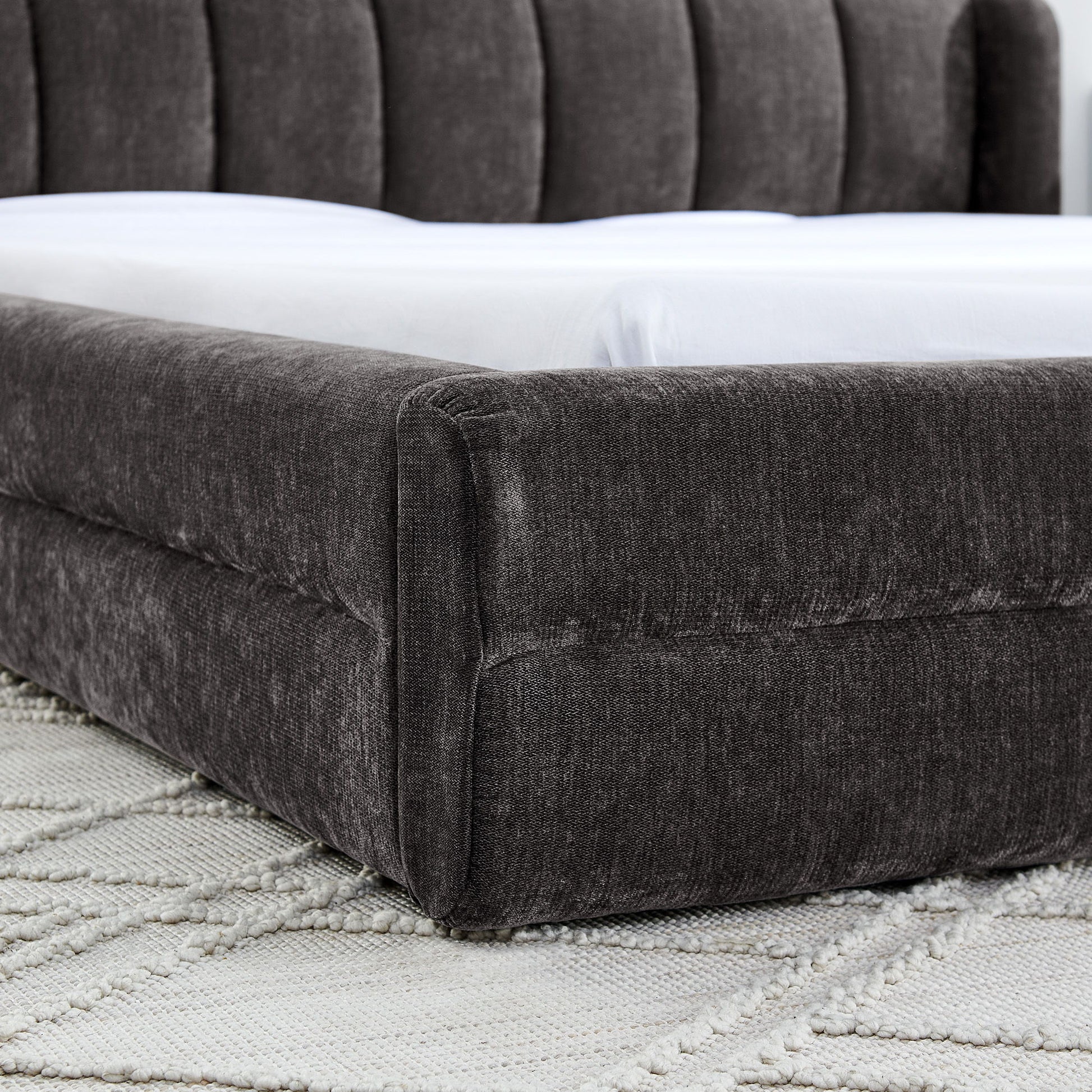 Modern Upholstered Bed Frame With Thick Fabric And Headboard - The Sleep Loft - Online Mattress Showroom NYC