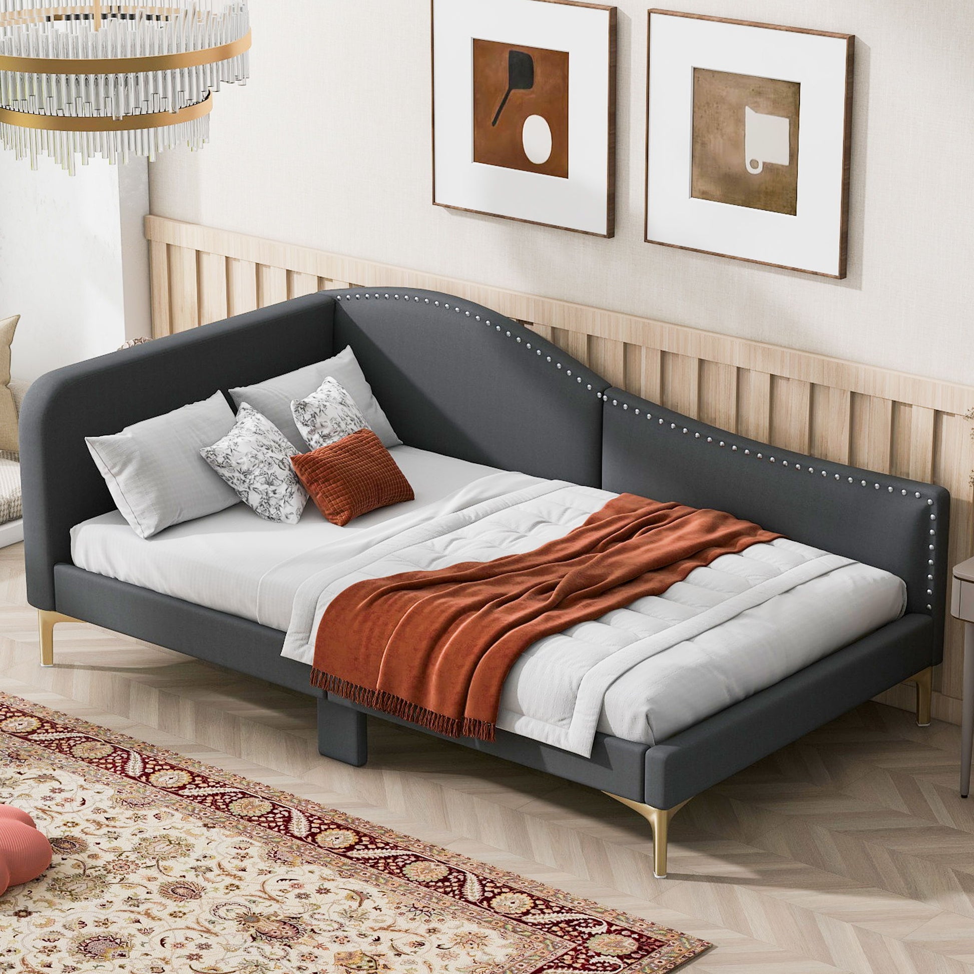 Upholstered Daybed With Headboard And Armrest, Support Legs - The Sleep Loft - Online Mattress Showroom NYC