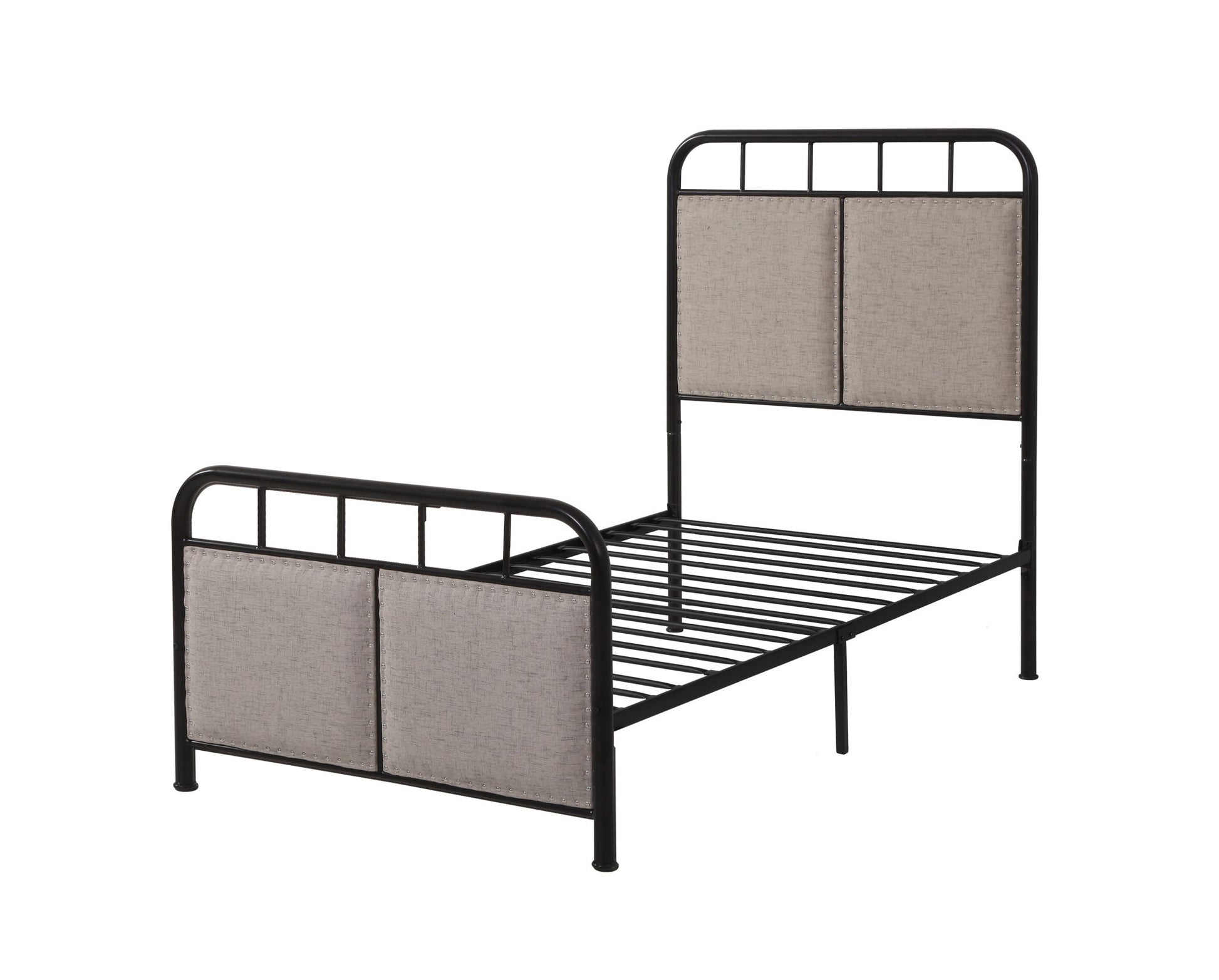 Twin Size Linen Upholstered Platform Metal Bed Frame With Fabric Headboard And Footboard - Brown - The Sleep Loft - Online Mattress Showroom NYC