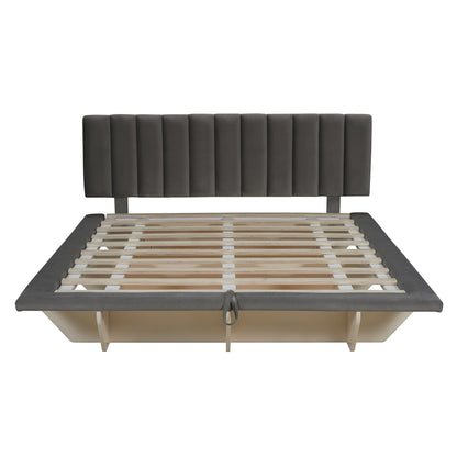 Upholstered Floating Hydrualic Platform Bed With LED Light And USB Port - The Sleep Loft - Online Mattress Showroom NYC