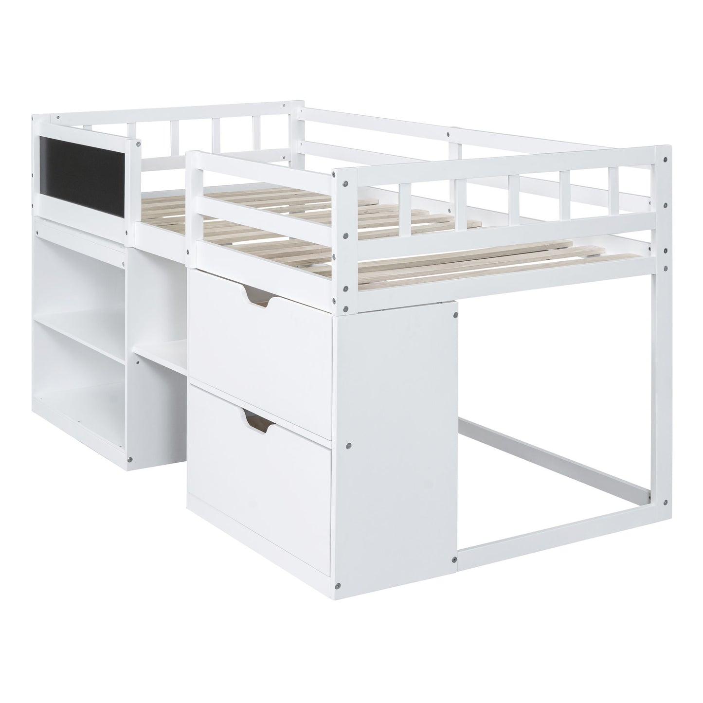 Low Loft Bed With Rolling Desk, Shelf And Drawers - The Sleep Loft - Online Mattress Showroom NYC