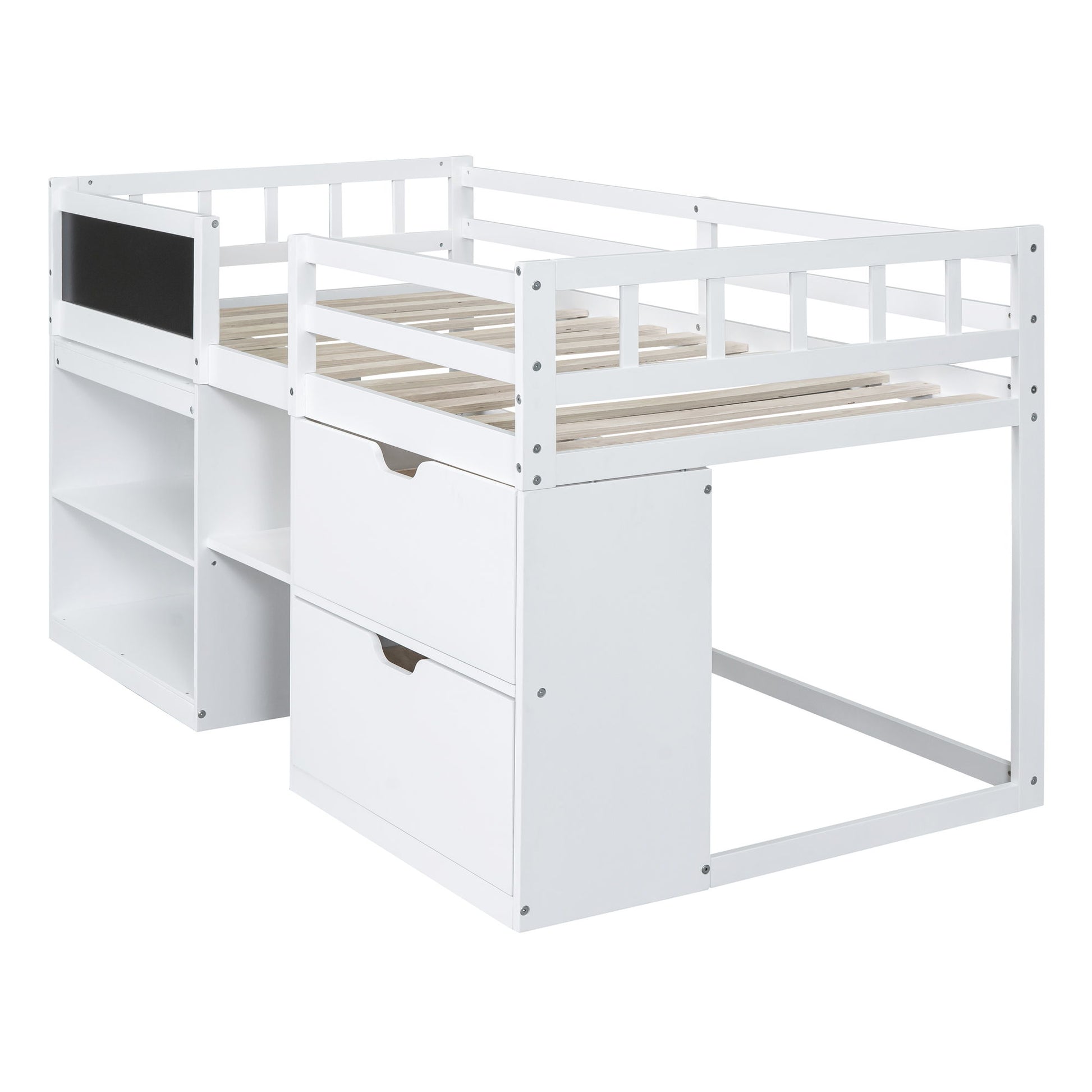 Low Loft Bed With Rolling Desk, Shelf And Drawers - The Sleep Loft - Online Mattress Showroom NYC
