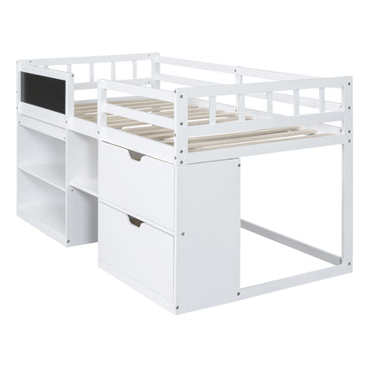 Low Loft Bed With Rolling Desk, Shelf And Drawers - The Sleep Loft - Online Mattress Showroom NYC