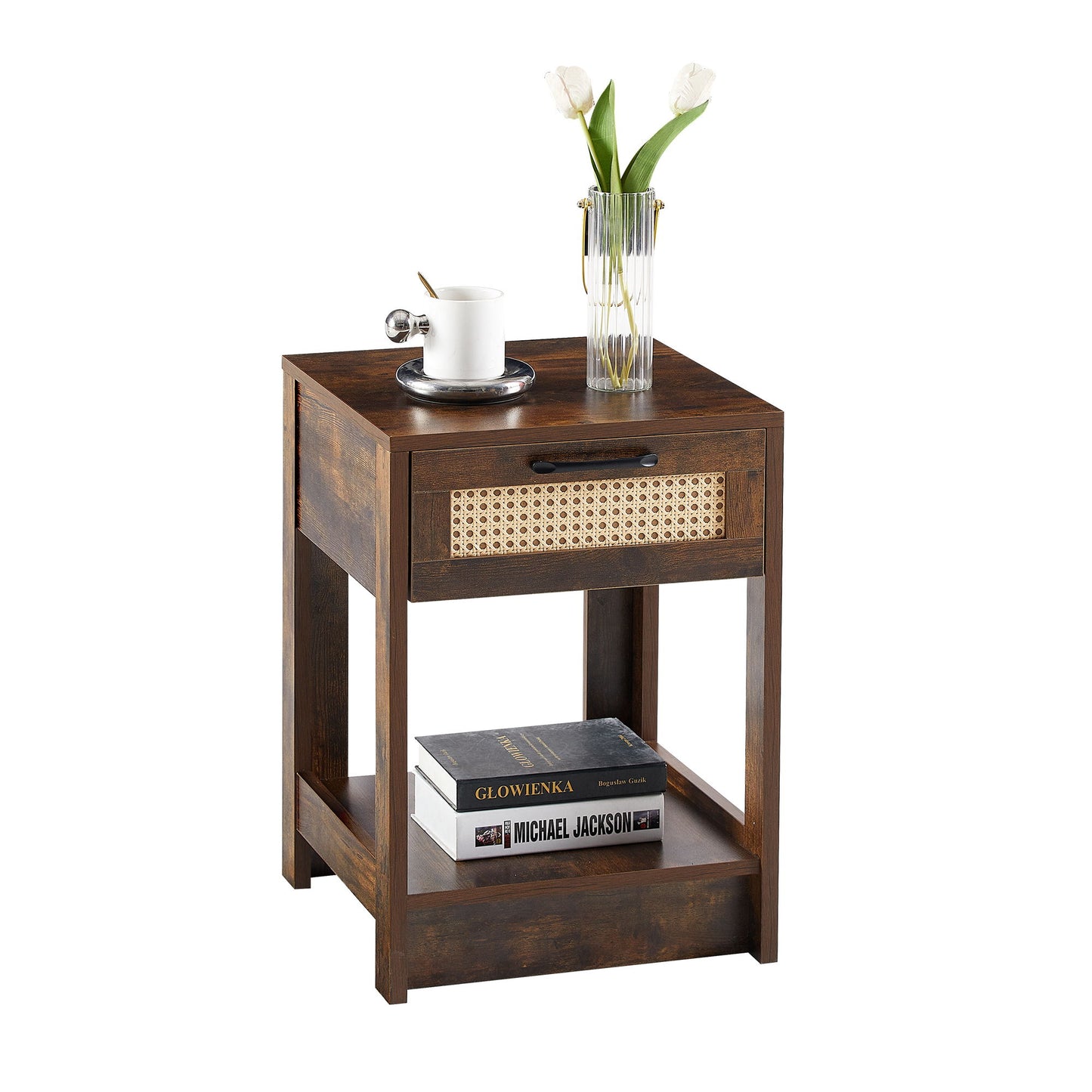 15.75" Rattan End Table With Drawer, Modern Nightstand, Side Table For Living Room, Bedroom - The Sleep Loft - Online Mattress Showroom NYC