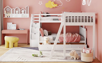 Solid L Shaped Bunk Bed With 3 Drawers, Ladder And Staircase - The Sleep Loft - Online Mattress Showroom NYC
