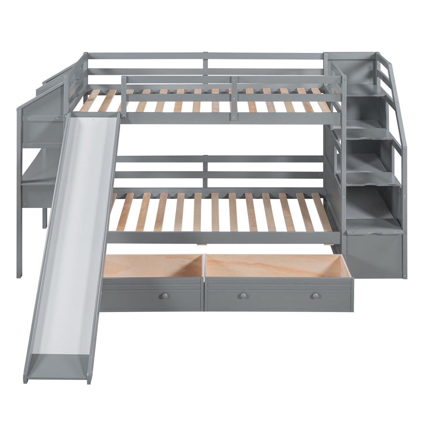 Bunk Bed With Storage Staircase, Slide, Desk, Drawers, And Shelves - The Sleep Loft - Online Mattress Showroom NYC