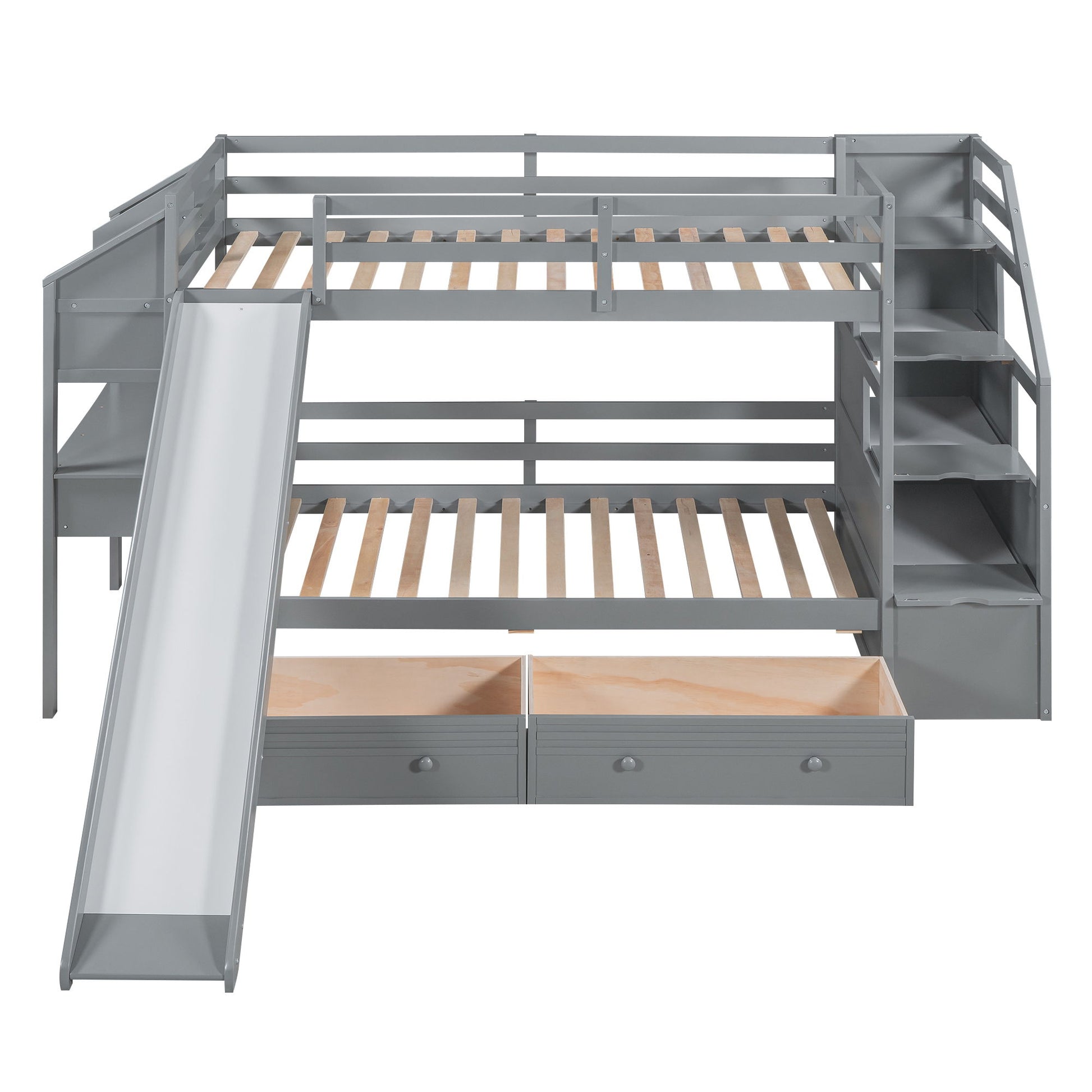 Bunk Bed With Storage Staircase, Slide, Desk, Drawers, And Shelves - The Sleep Loft - Online Mattress Showroom NYC