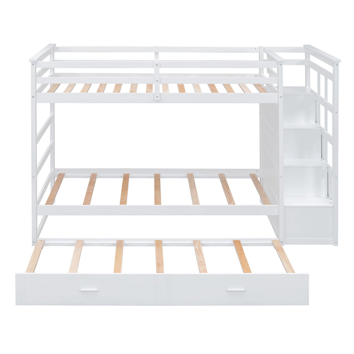 Twin Over Twin Bunk Bed With Trundle And Staircase - White - The Sleep Loft - Online Mattress Showroom NYC