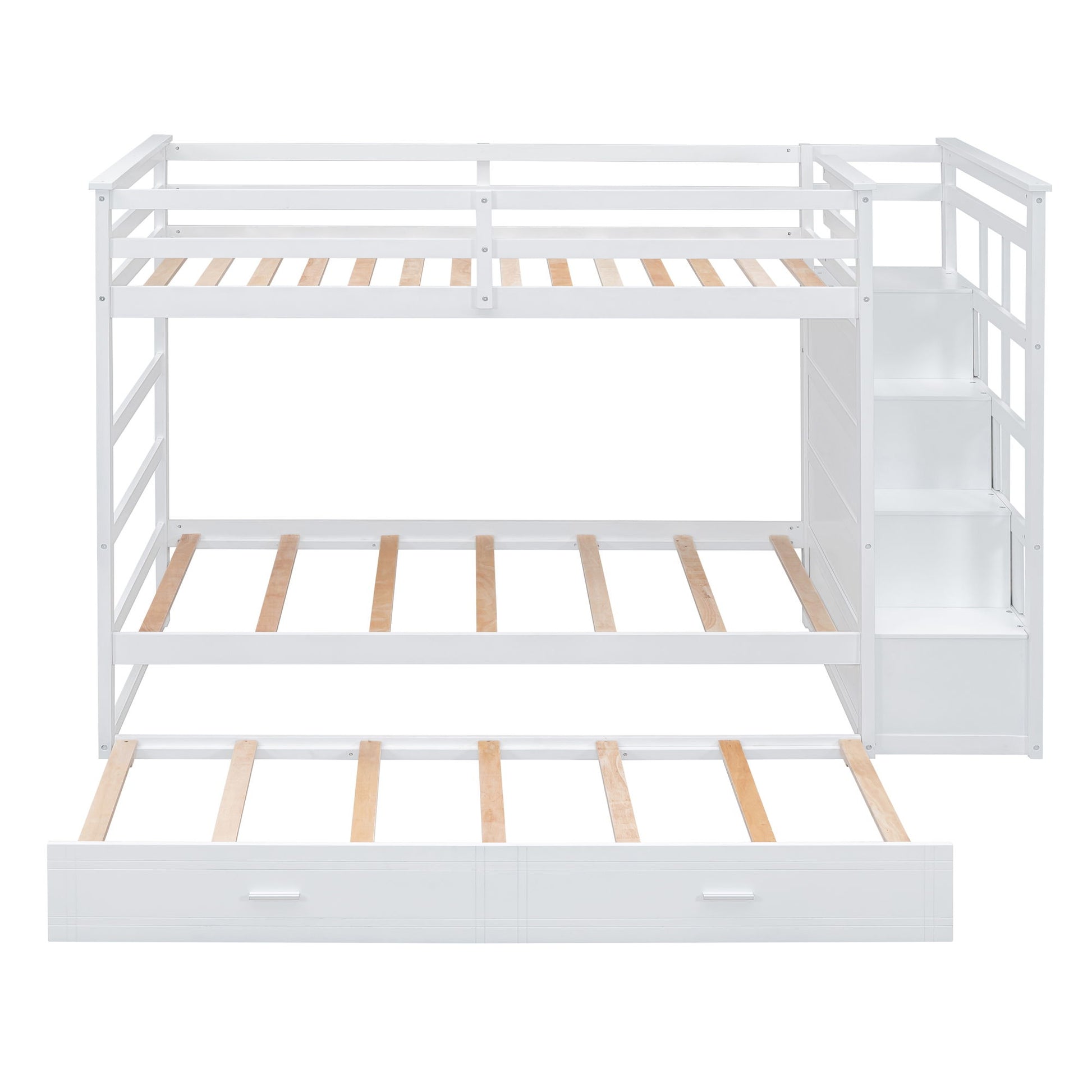 Twin Over Twin Bunk Bed With Trundle And Staircase - White - The Sleep Loft - Online Mattress Showroom NYC