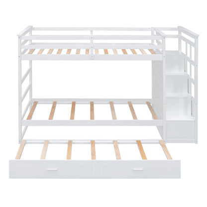 Twin Over Twin Bunk Bed With Trundle And Staircase - White - The Sleep Loft - Online Mattress Showroom NYC