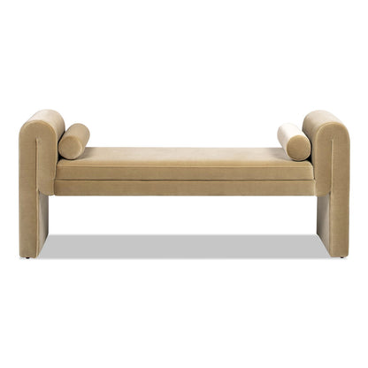 Mason - Arched Arm Bench With Bolster Pillows - Camel Brown Beige - The Sleep Loft - Online Mattress Showroom NYC