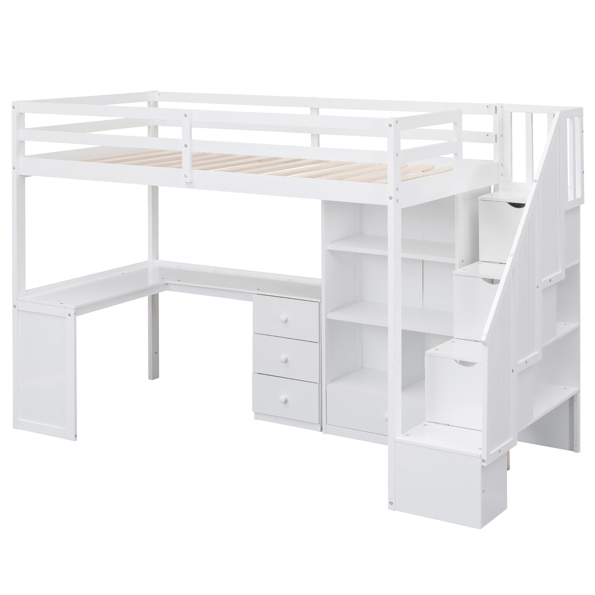 Loft Bed With L Shaped Desk, Drawers, Cabinet, And Storage Staircase - The Sleep Loft - Online Mattress Showroom NYC