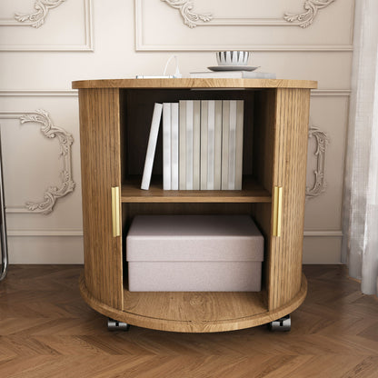 Cylinder Nightstand With Charging Station & Sliding Door