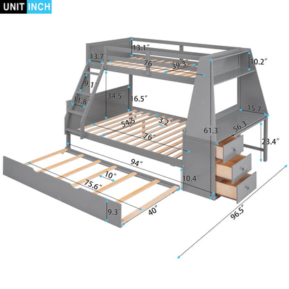 Bunk Bed With Trundle And Built In Desk, 3 Storage Drawers And Shelf - The Sleep Loft - Online Mattress Showroom NYC