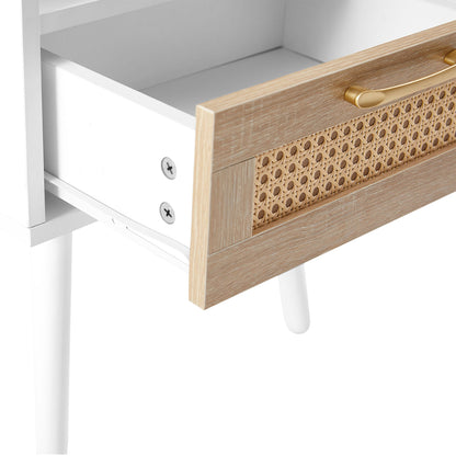 15.75" Rattan End Table With Drawer And Solid Wood Legs, Modern Nightstand, Side Table For Living Room, Bedroom - The Sleep Loft - Online Mattress Showroom NYC