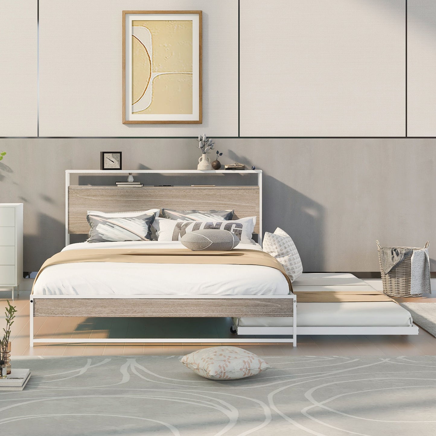 Platform Bed Frame With Trundle, USB Ports And Slat Support, No Box Spring Needed - The Sleep Loft - Online Mattress Showroom NYC