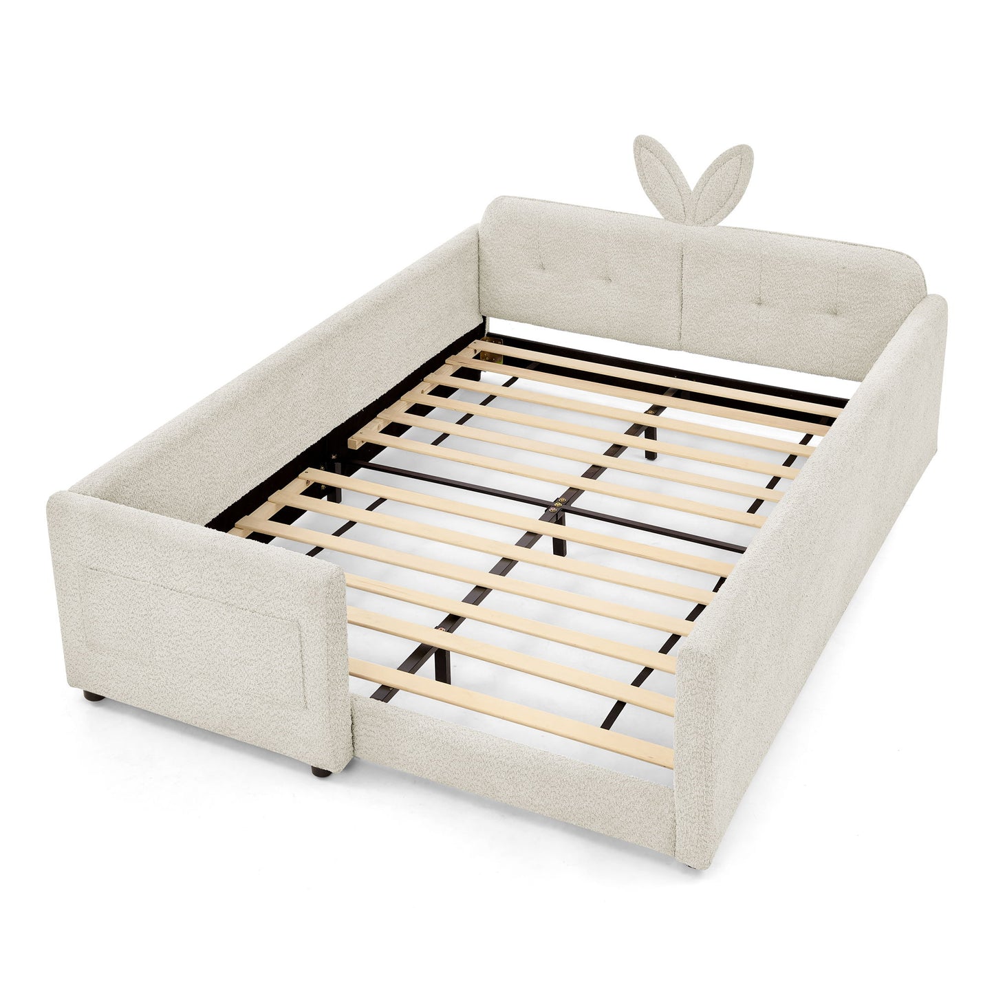 Cute Rabbit Ear Upholstered Platform Bed Frame With Safety Rail - The Sleep Loft - Online Mattress Showroom NYC