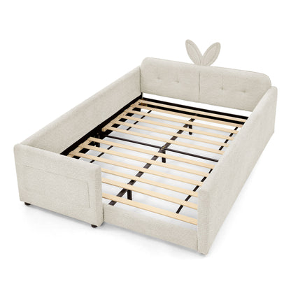 Cute Rabbit Ear Upholstered Platform Bed Frame With Safety Rail - The Sleep Loft - Online Mattress Showroom NYC