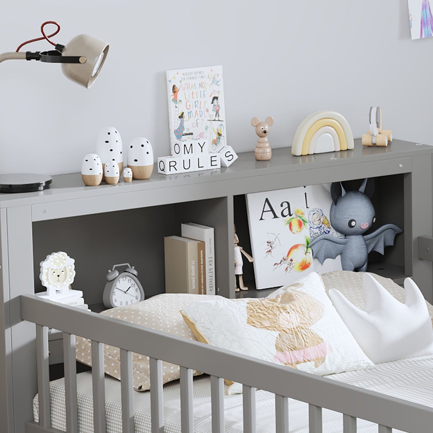 Bed With Headboard Storage Rack, 2 Under Bed Drawers, 3 Side Guardrails For Safety - The Sleep Loft - Online Mattress Showroom NYC