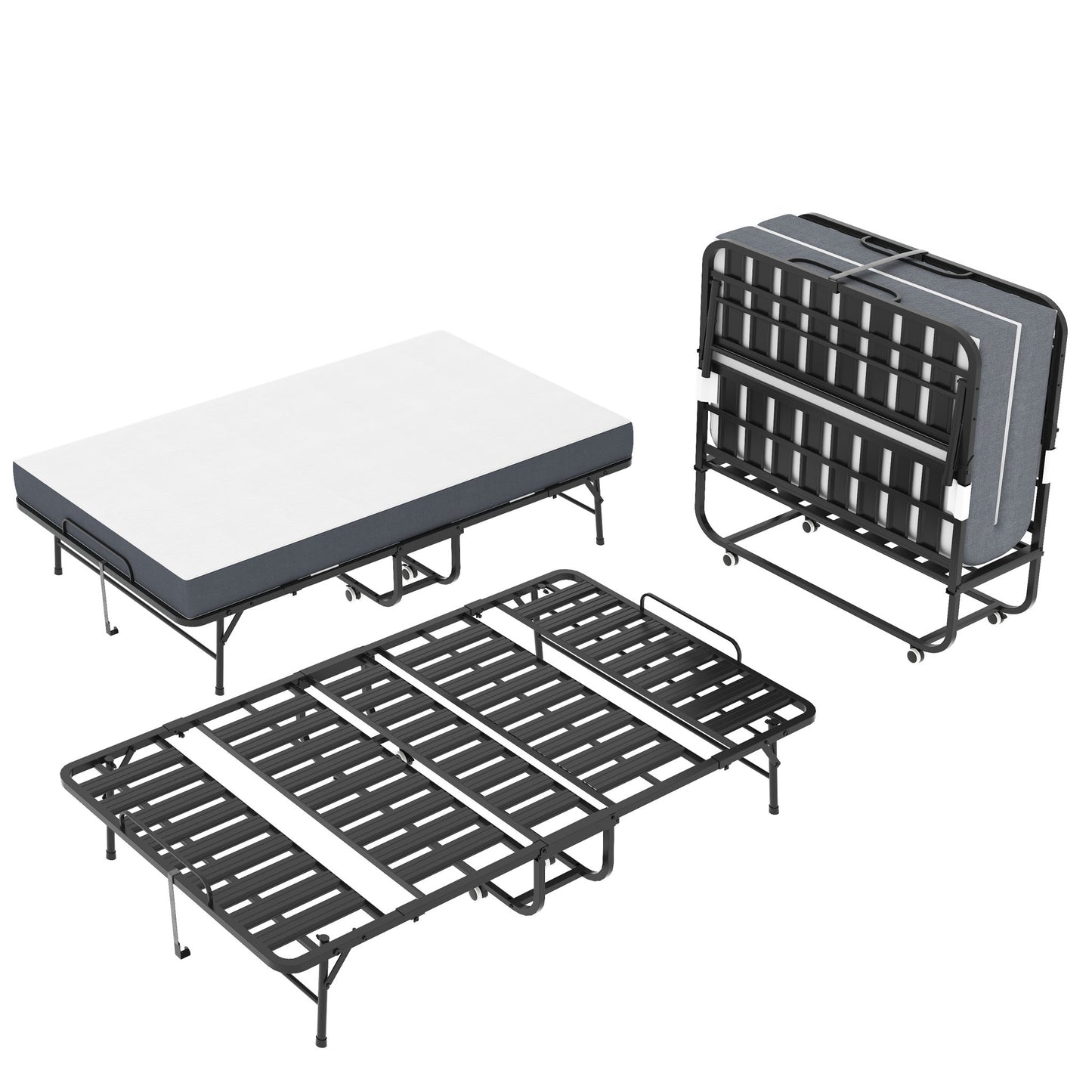 Twin Wide Folding Bed For Tall People, Extra Long & Wide Rollaway With Memory Foam, Heavy-Duty - Black - The Sleep Loft - Online Mattress Showroom NYC