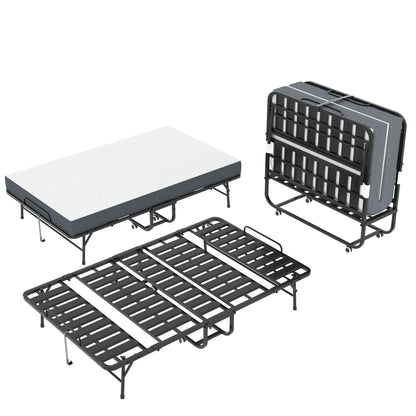 Twin Wide Folding Bed For Tall People, Extra Long & Wide Rollaway With Memory Foam, Heavy-Duty - Black - The Sleep Loft - Online Mattress Showroom NYC