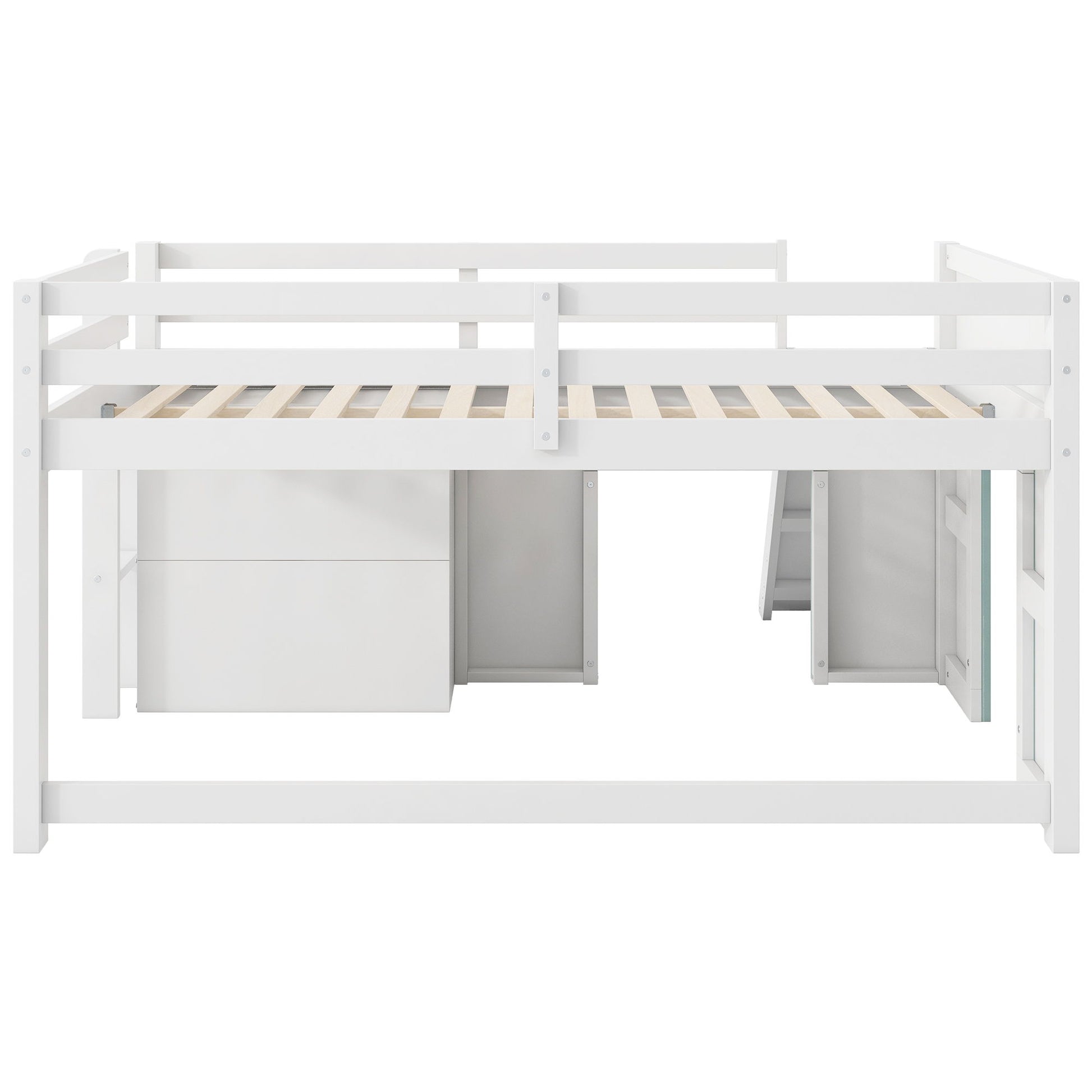 Modern Low Loft Bed With Slide, 3 Storage Drawers, And 2 Doors - The Sleep Loft - Online Mattress Showroom NYC