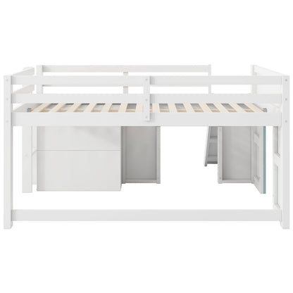 Modern Low Loft Bed With Slide, 3 Storage Drawers, And 2 Doors - The Sleep Loft - Online Mattress Showroom NYC