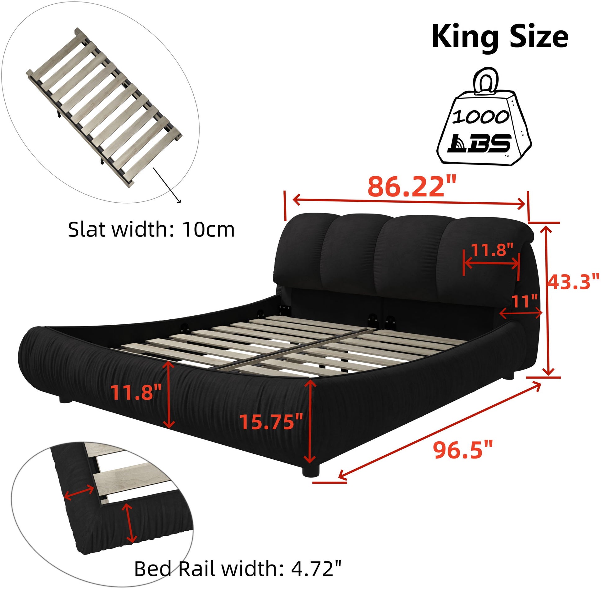 Luxury Upholstered Platform Bed With Oversized Padded Backrest And Solid Wood Frame - The Sleep Loft - Online Mattress Showroom NYC