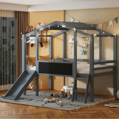 Loft House Bed With Ladder And Slide, With board And Light Strip On The Roof - The Sleep Loft - Online Mattress Showroom NYC