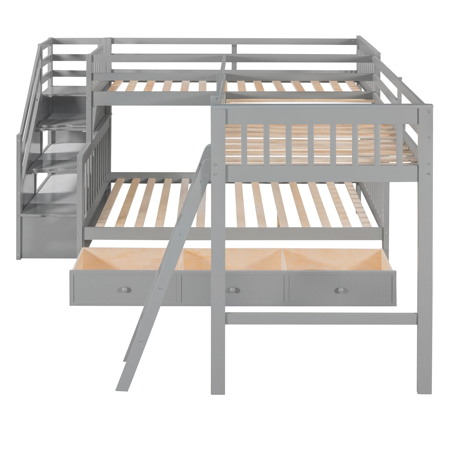 Solid L Shaped Bunk Bed With 3 Drawers, Ladder And Staircase - The Sleep Loft - Online Mattress Showroom NYC