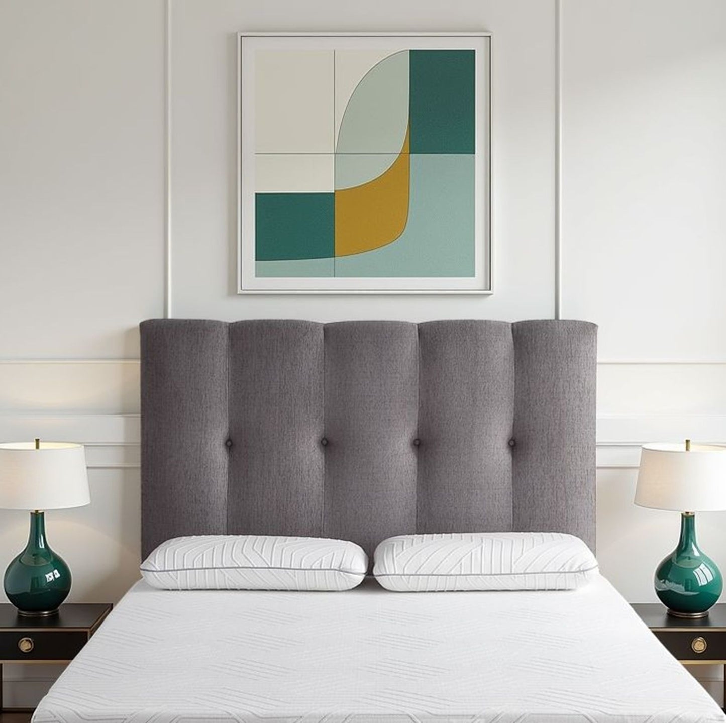 Bridgevine Home - Queen Size Tufted Upholstered Headboard With Nailhead Trim - Gray - The Sleep Loft - Online Mattress Showroom NYC