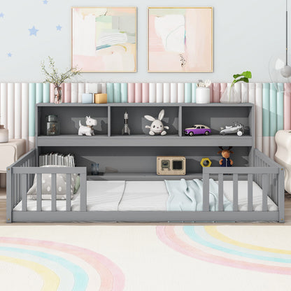 Floor Bed With Bedside Bookcase, Shelves, Guardrails - The Sleep Loft - Online Mattress Showroom NYC