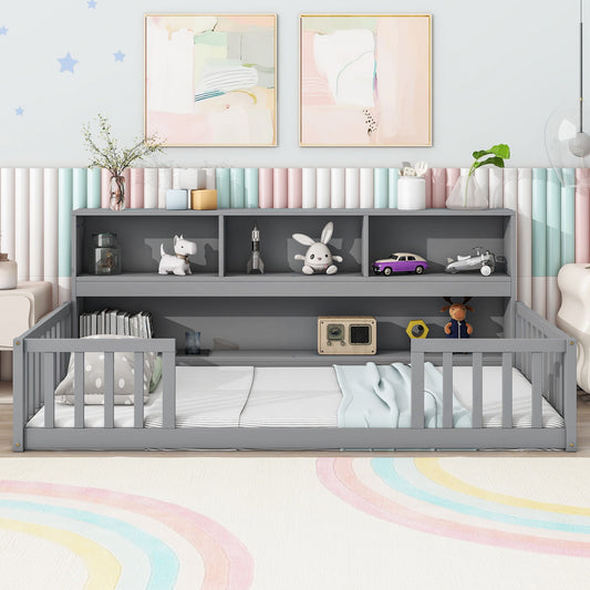 Floor Bed With Bedside Bookcase, Shelves, Guardrails - The Sleep Loft - Online Mattress Showroom NYC