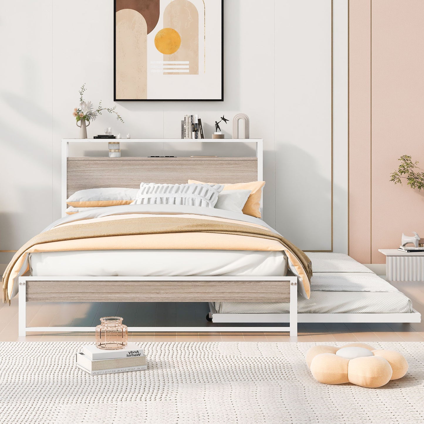 Platform Bed Frame With Trundle, USB Ports And Slat Support, No Box Spring Needed - The Sleep Loft - Online Mattress Showroom NYC