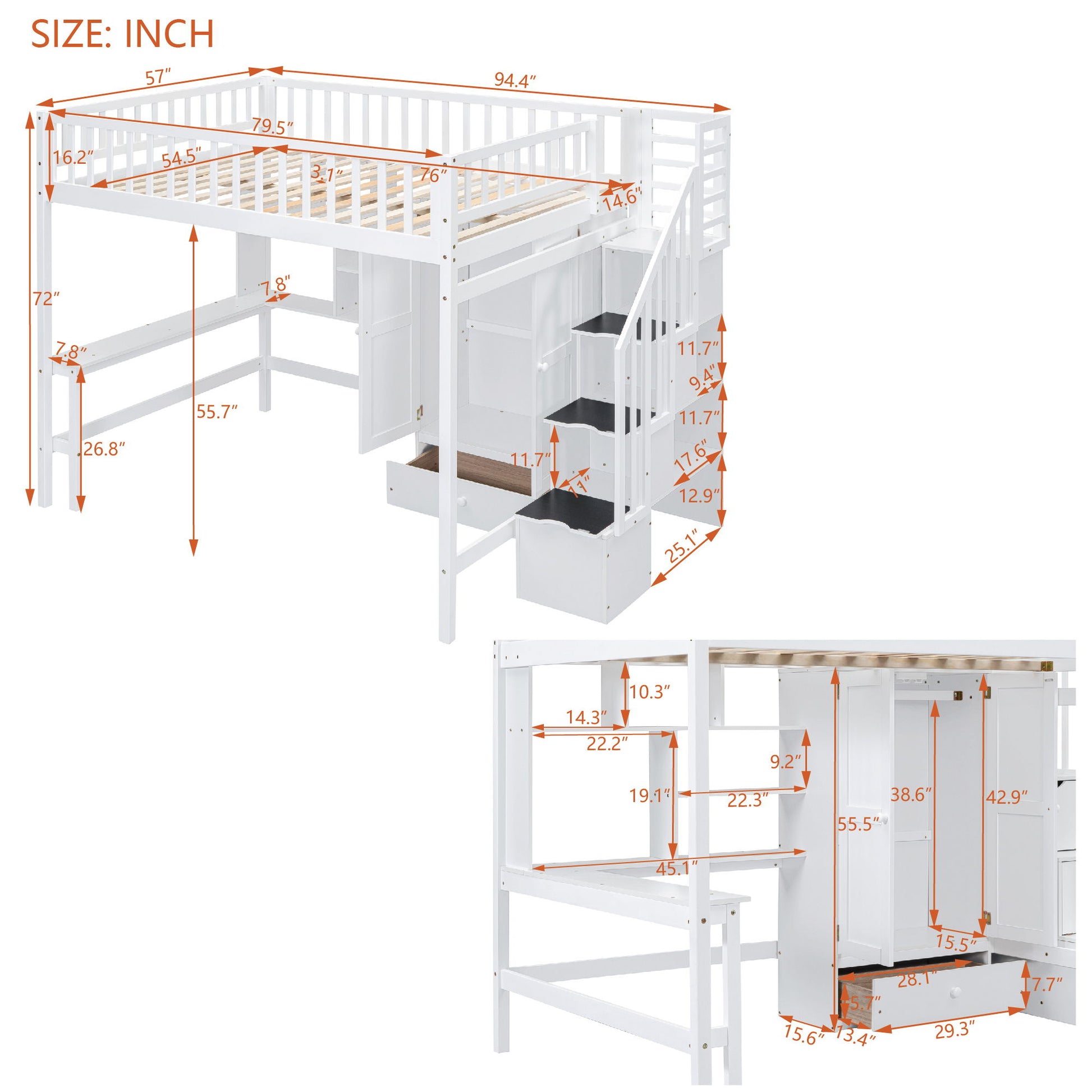 Loft Bed With Bookshelf, Drawers, Desk, And Wardrobe - The Sleep Loft - Online Mattress Showroom NYC
