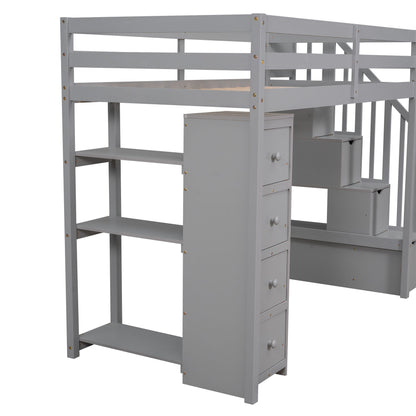 Loft Bed With Storage Drawers And Stairs With Shelves - The Sleep Loft - Online Mattress Showroom NYC