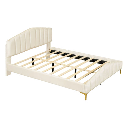 Platform Bed With Thick, Stylish Stripe Decorated Bedboard And Elegant Leg - The Sleep Loft - Online Mattress Showroom NYC