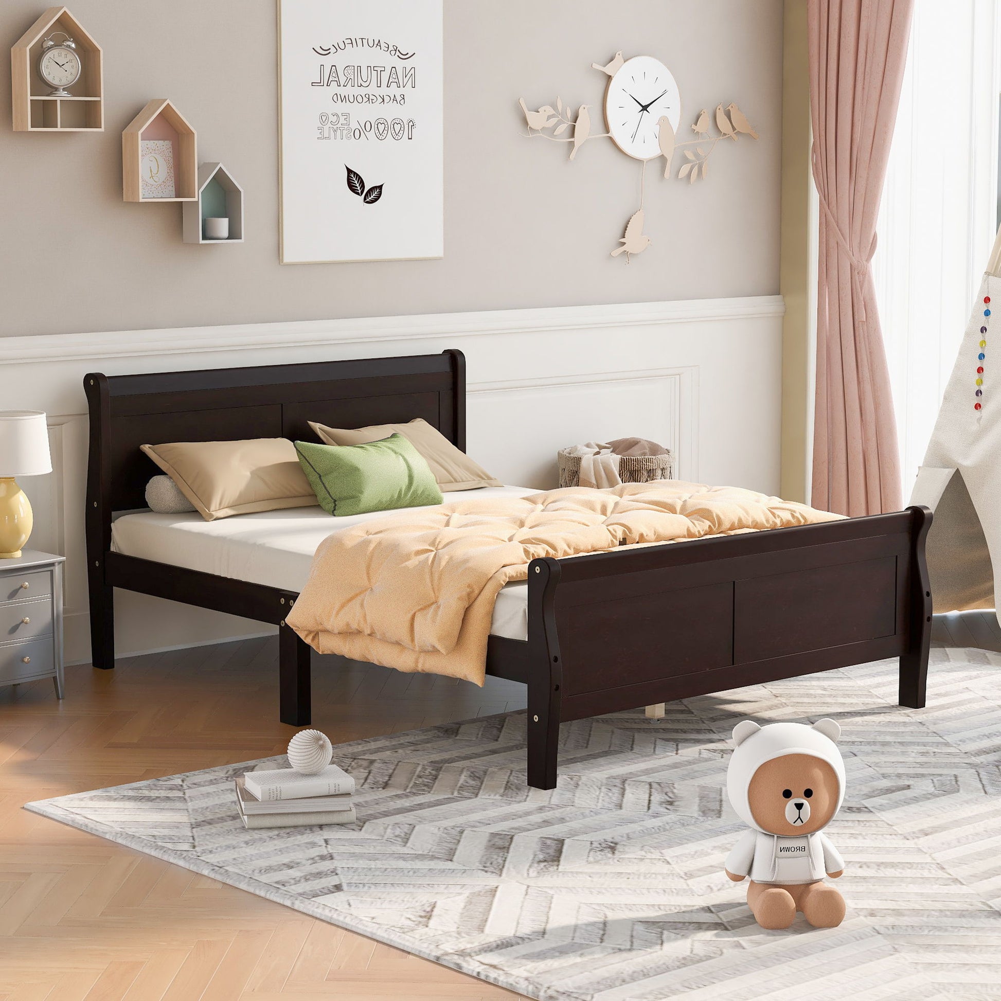 Platform Bed Frame Mattress Foundation Sleigh Bed With Headboard / Footboard / Wood Slat Suppor - The Sleep Loft - Online Mattress Showroom NYC