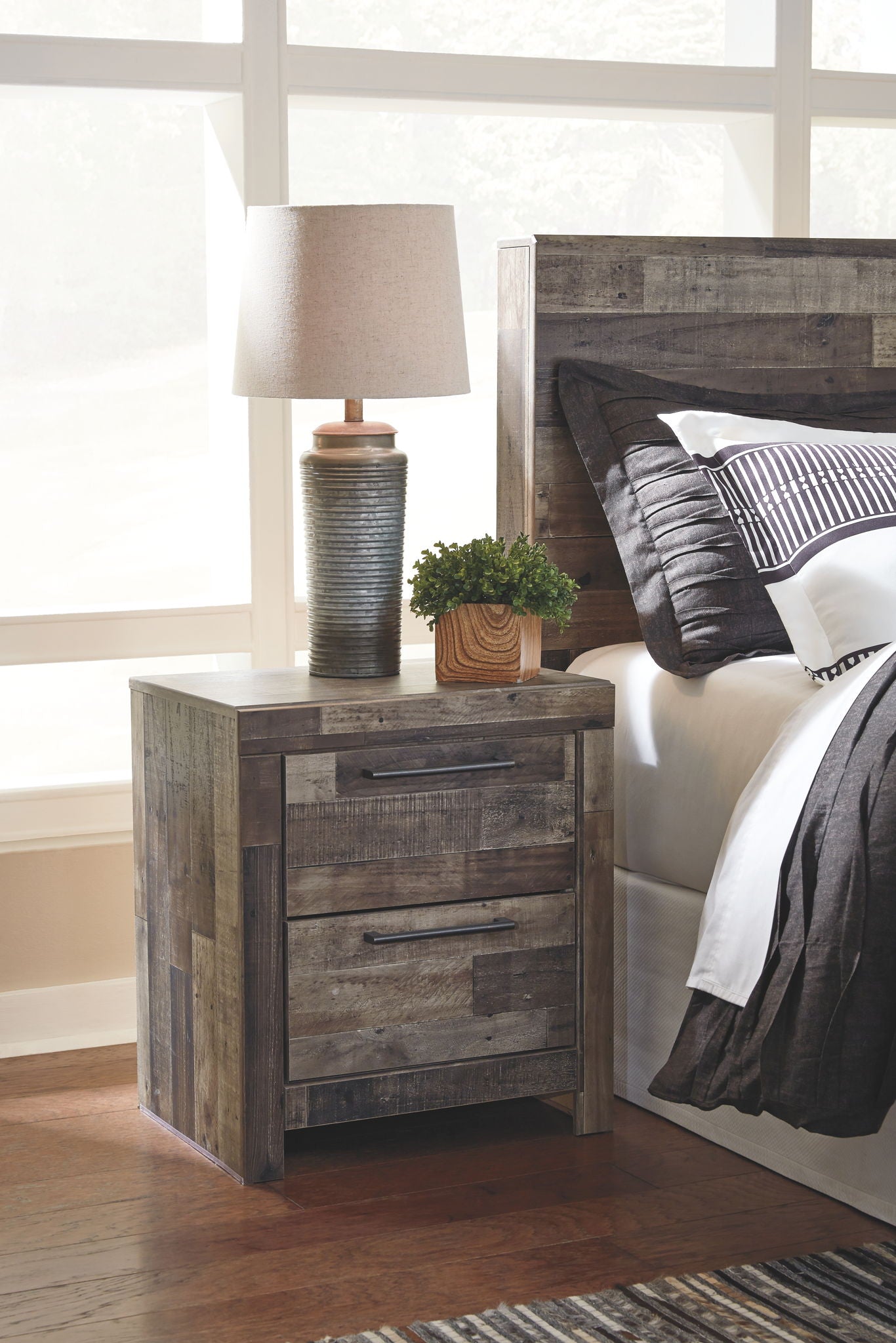 Derekson - Two Drawer Night Stand - Multi Gray - The Sleep Loft - Online Mattress Showroom NYC