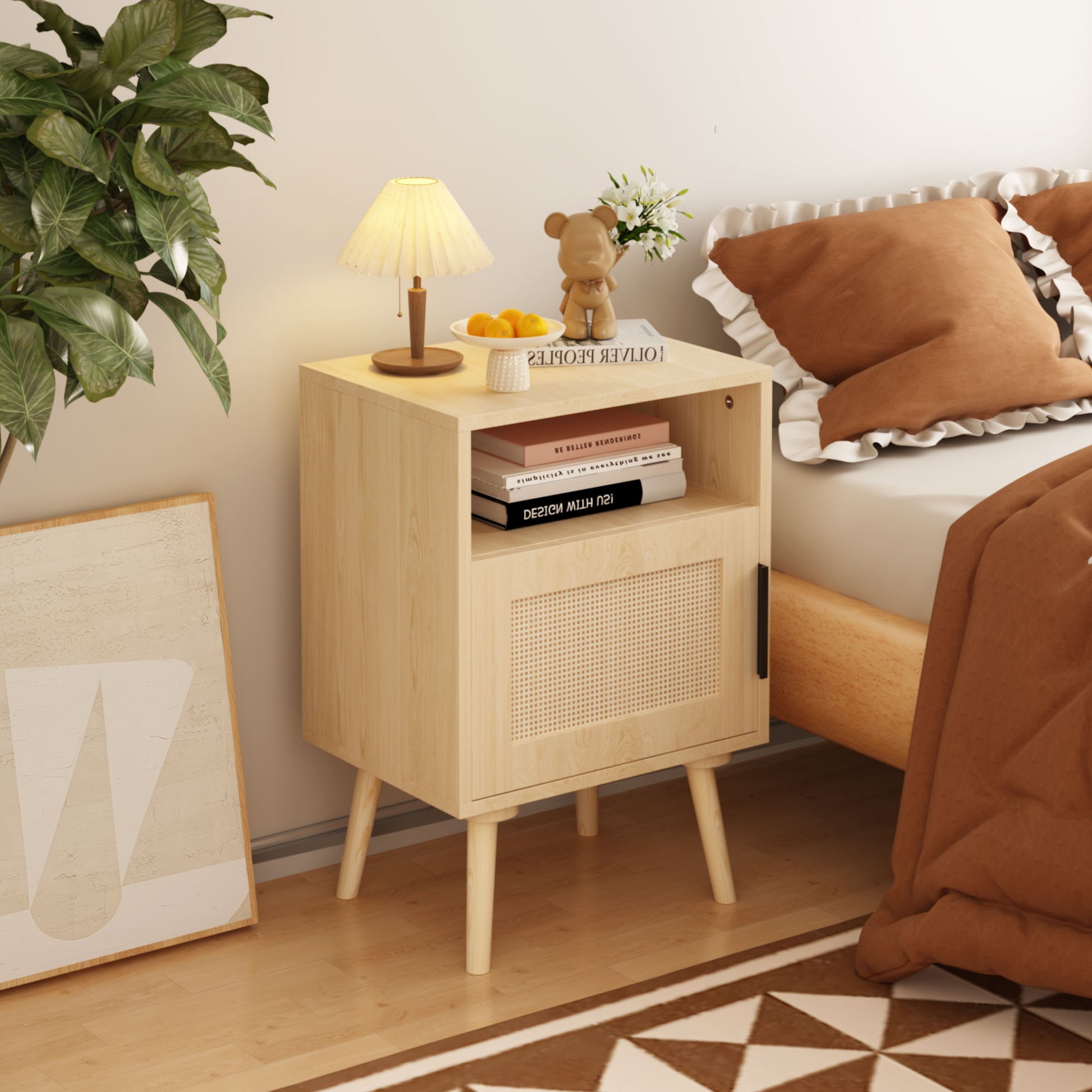 Nightstand, Side Table With Door And Open Shelf For Bedroom - Oak - The Sleep Loft - Online Mattress Showroom NYC