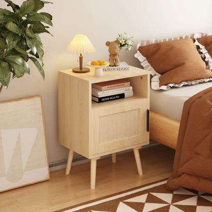 Nightstand, Side Table With Door And Open Shelf For Bedroom - Oak - The Sleep Loft - Online Mattress Showroom NYC
