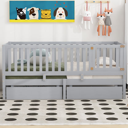 Daybed With Fence Guardrails And 2 Drawers, Split Into Independent Floor Bed & Daybed - The Sleep Loft - Online Mattress Showroom NYC