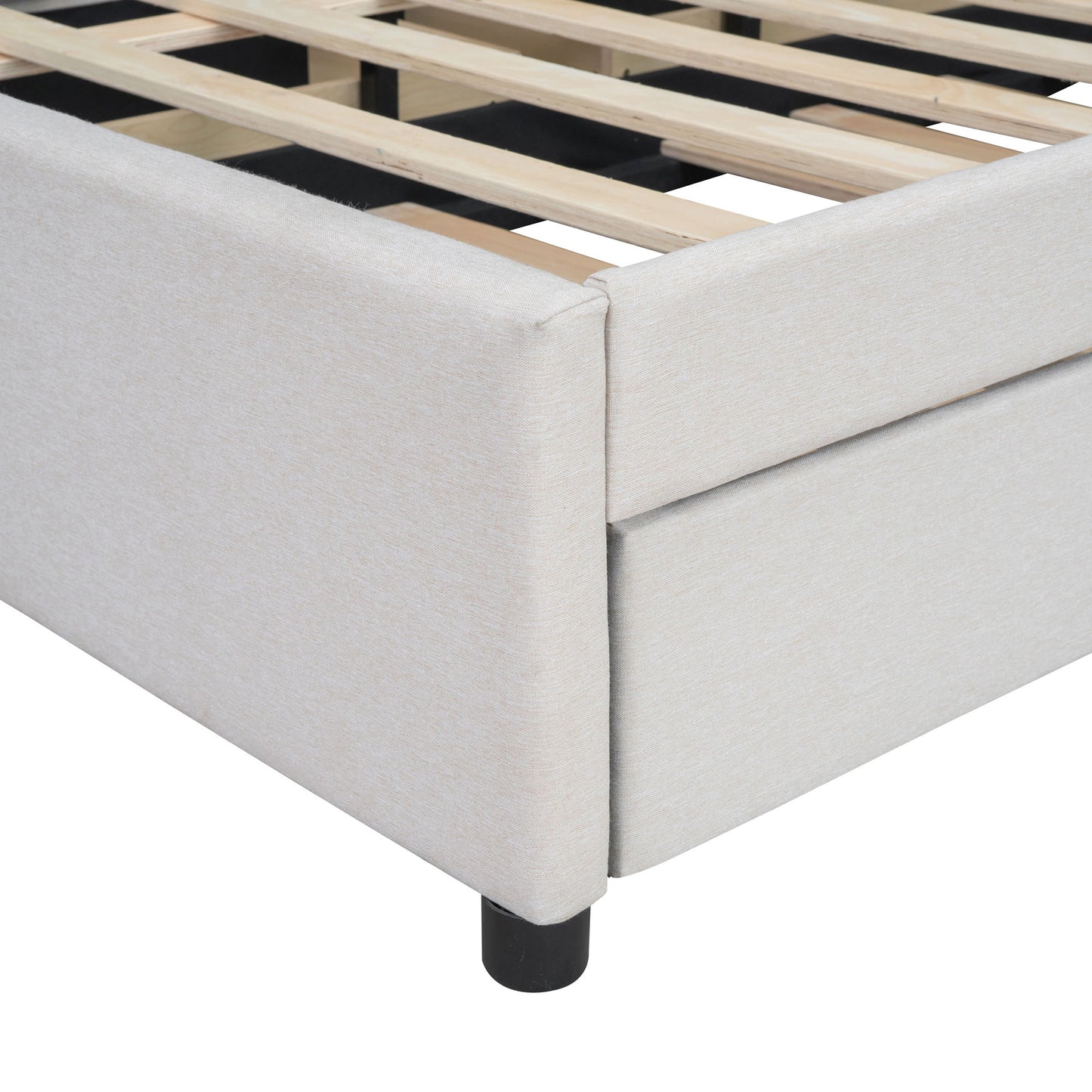 Upholstered Platform Bed With Brick Pattern Headboard And Twin Long Size Trundle - The Sleep Loft - Online Mattress Showroom NYC