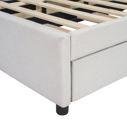 Upholstered Platform Bed With Brick Pattern Headboard And Twin Long Size Trundle - The Sleep Loft - Online Mattress Showroom NYC