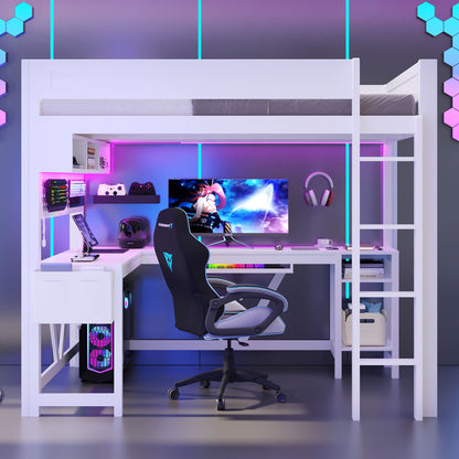 Gaming Loft Bed With Desk, Storage Shelves, LED And Charging Station - The Sleep Loft - Online Mattress Showroom NYC